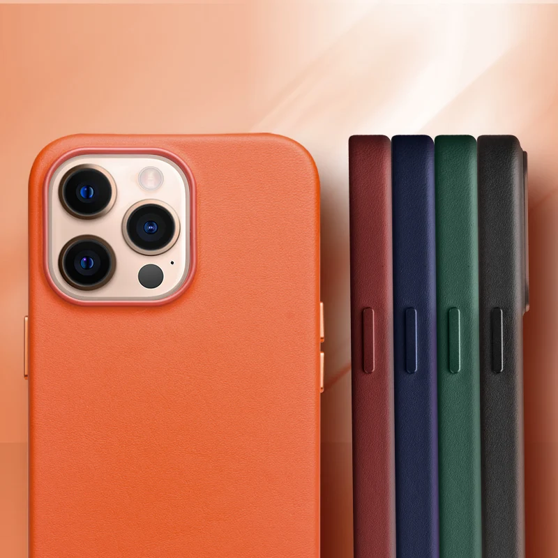 2022 New QIALINO Genuine Leather Slim Phone Case for iPhone 14/14 Pro Handmade Anti-knock Back Cover for iPhone 14 plus/14promax