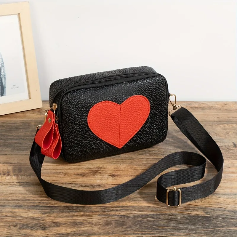 Lychee Pattern Heart-Shaped Crossbody Bag, Stylish Mini Shoulder Bag, Women'S Zippered Square Wallet, Suitable for Women, Girls