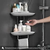 Wall Mounted Triangle Storage Rack Bathroom Shelf With Towel Bar Corner Organizer Punch Free Bathroom Accessories sets 2
