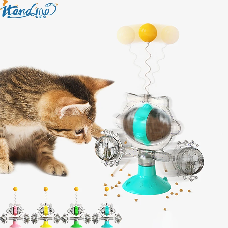 Cat Toys Rotating Wheel Tease Cat Toy Teaser Balls With Catnip Ball With Suction Cup Funny Catnip Toys for Cats