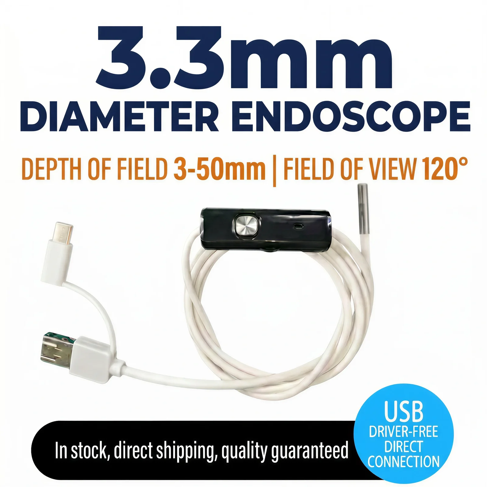 3.3mm 산업용 내시경 HD 검사 카메라 6 LED 조절 가능 조명 카메라 자동차 엔진 하수관 배수구 안드로이드 PC용