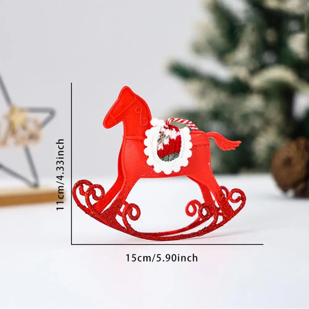 15cm Christmas Rocking Horse Ornament Xmas Tree Hanging Rocking Pony Decoration Pendant Home Office Desktop Horse Figurine