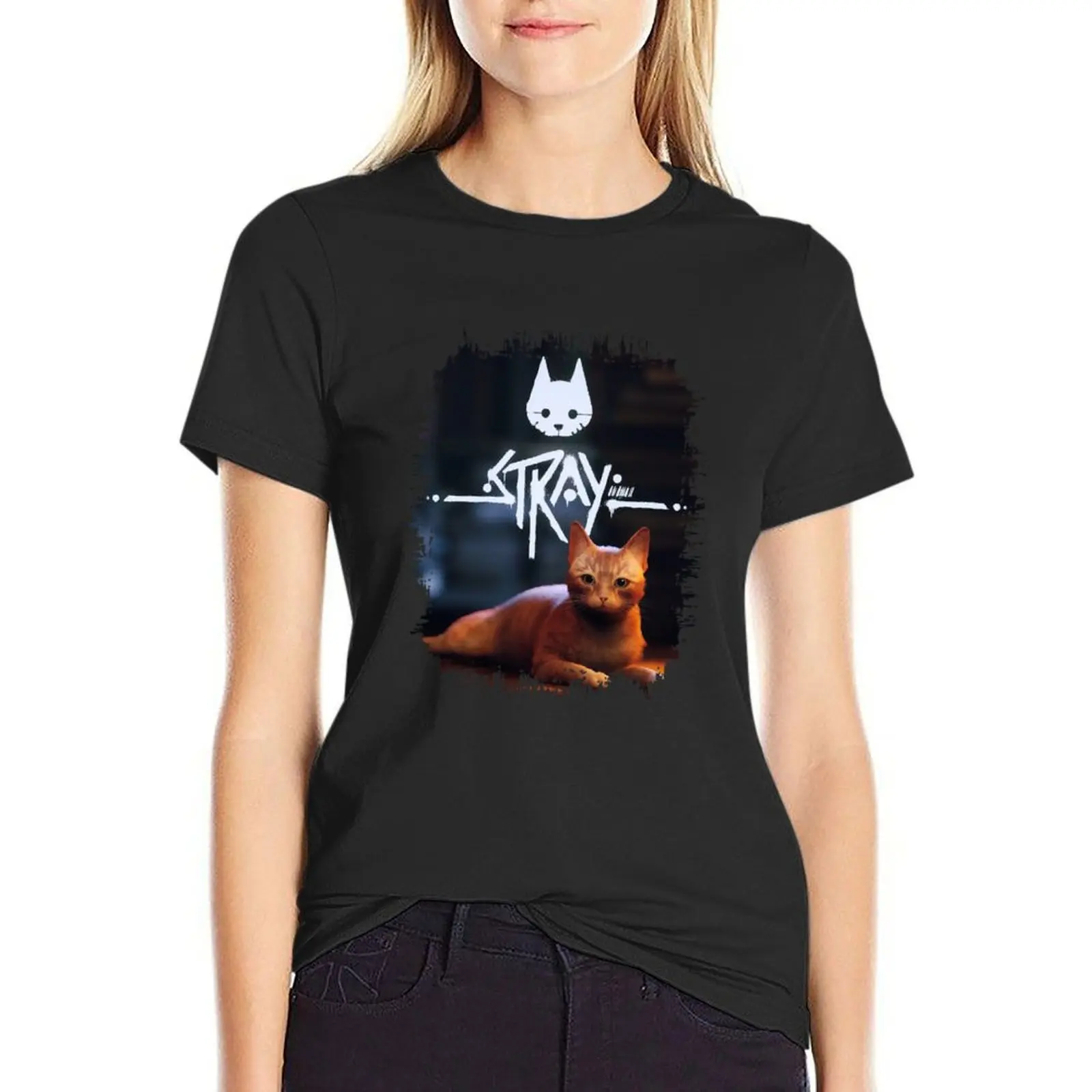 

Stray cat game T-shirt female cute tops tees workout shirts for Women loose fit