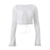 FZCSPEED Women's Sexy Mini Skirt Two-piece Set Strappy Cardigan Top Ruffle Layered Mini Skirt White 4