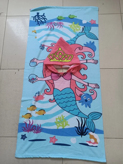 Beach Towel For Kids Hooded Bath Towel Poncho Kids Towel Microfiber Baby Towel For Girls 2-6 Years Bathroom Beach Swim Cover 4
