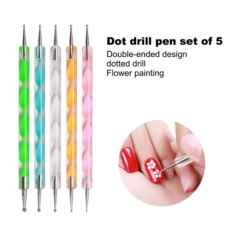 Nail dotting tool 5 pc Tip Dot Paint Manicure kit 5 sizes Dotting