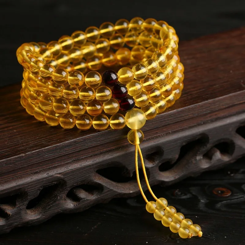 

Pure Water Golden Pearl 108 Buddha Beads Bracelet Amber Honey Wax Simple and Versatile Pendant