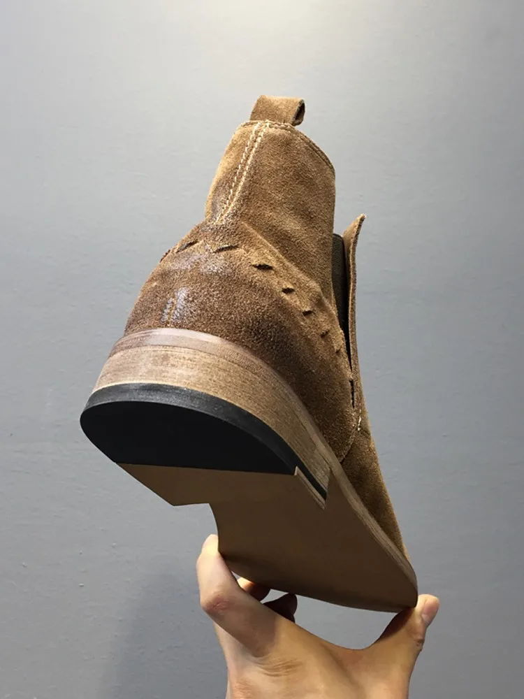 하라주쿠 겨울 남성 빈티지 양털 안감 앵클 부츠, 승마 첼시 부츠, 비즈니스 캐주얼 암소 스웨이드 가죽 작업 안전 신발