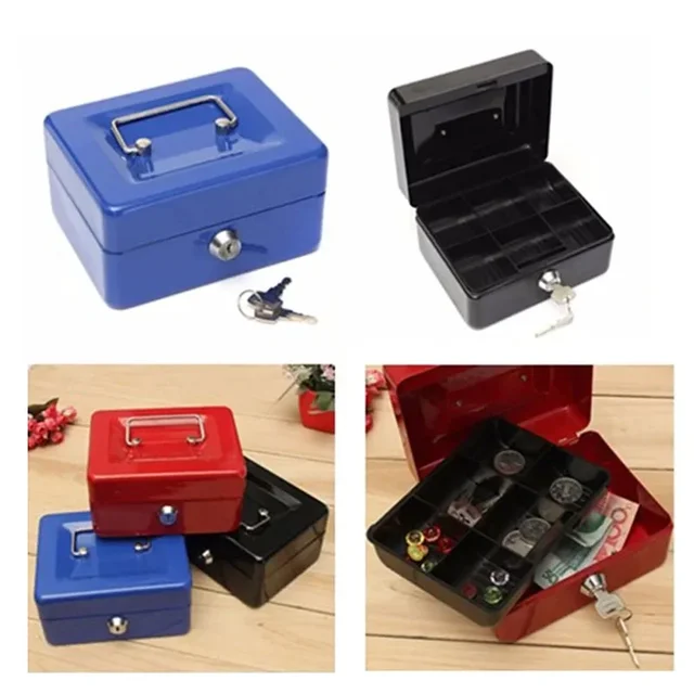Portable Durable Metal Money Box Cash Box with Lock Security Lock Lockable Safe Small Fit for House Decoration 3 Size 3