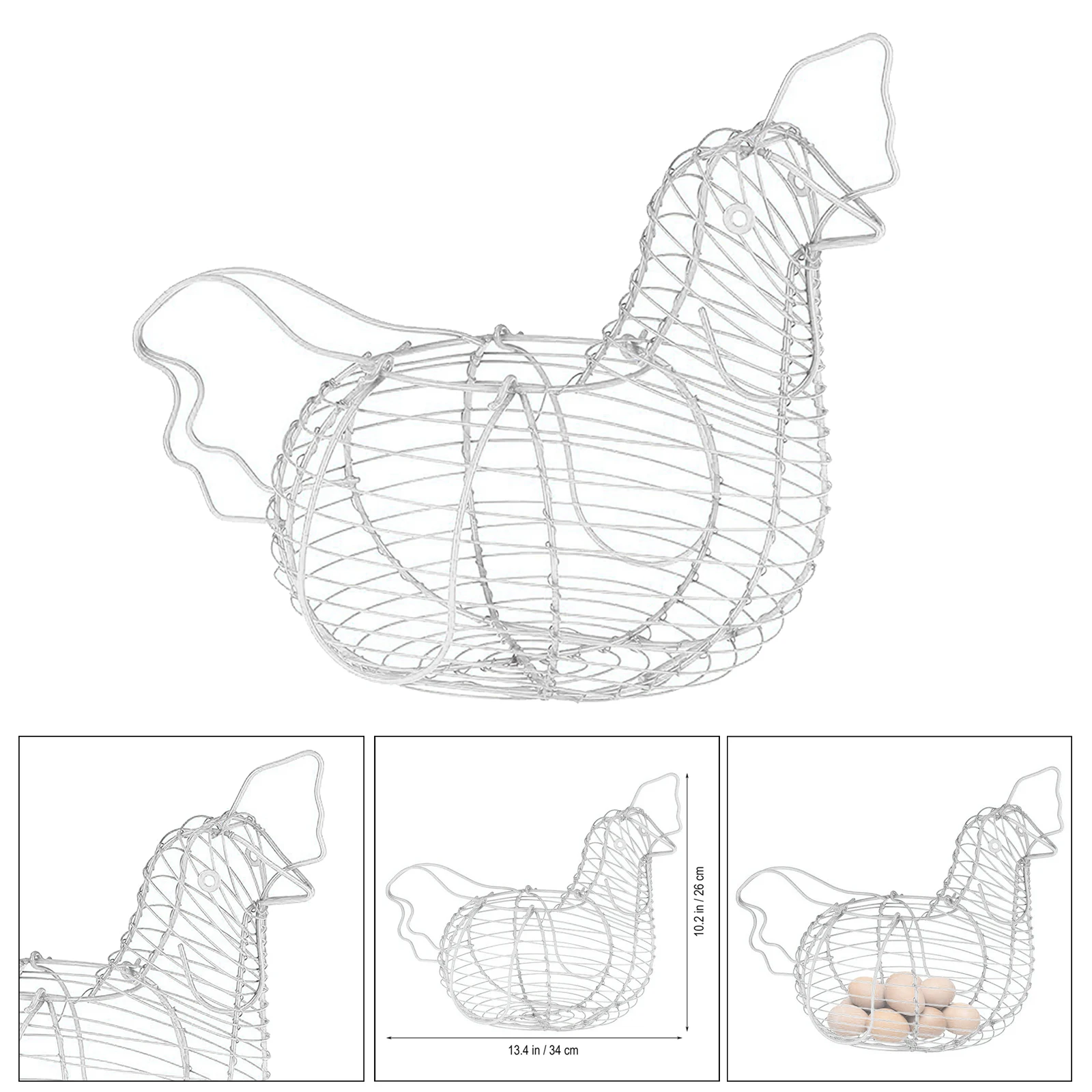 White Iron Art Eggs Storage Basket Chicken Shaped Egg Holder Household Vegetables Fruit Container Organizer Rack Basket 5