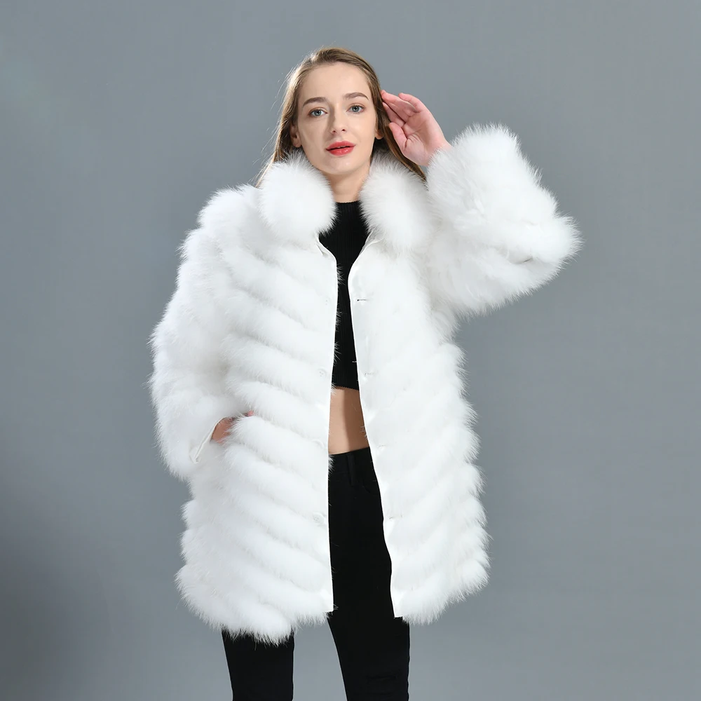

Real Fox Fur Double-Sided Wear Coat For Women 2022 New Winter 100% Silk Liner Fluffy Fur Long Jacket Lady Trendy Design Outwear