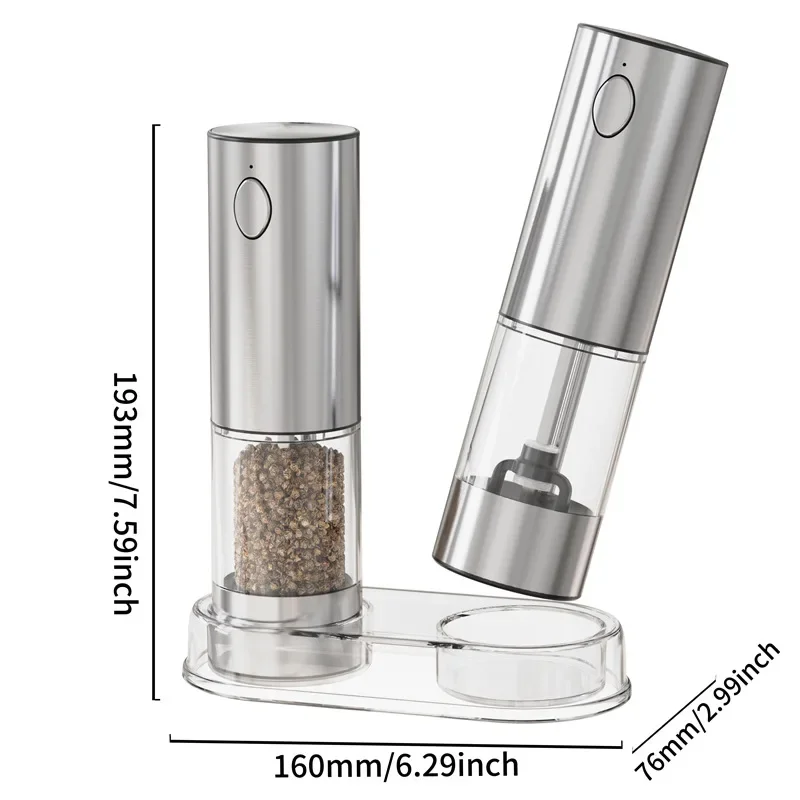 Electric USB Rechargeable Salt Pepper Grinder Set Adjustable Coarseness Auto Grind LED Light Refillable Mills Kitchen Tools
