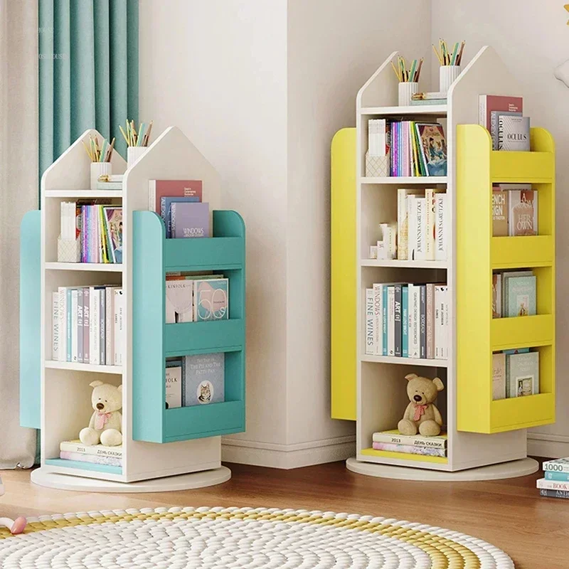 Rotating Children's Bookcases Simple 360 Degree Bookshelves Floor Baby Toy Shelf Corner Reading Bookshelf Children's Furniture C