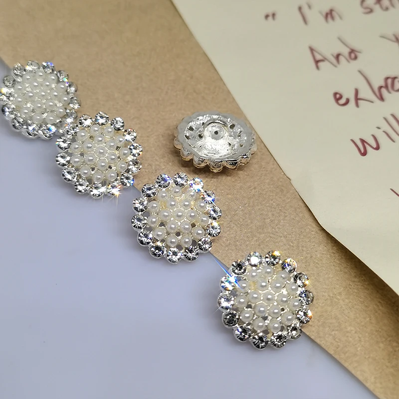 15MM Luxus Perle Strass Metall Tasten Von Kleidung Großhandel Hohe Qualität Mode Dekor Taste Nähen Zubehör Hand – Detail 8