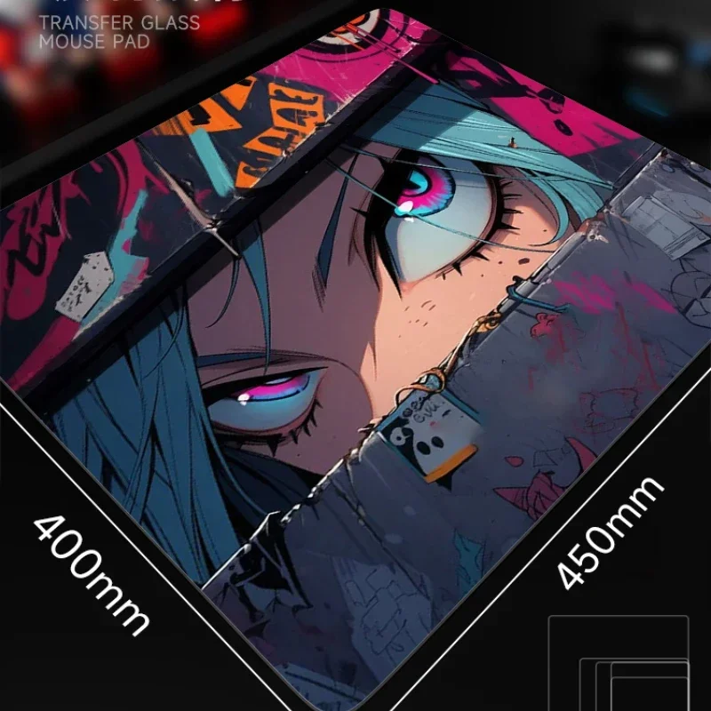 Atom LOL Jinx-強化された強化ガラスマウスパッド,レーザー彫刻
