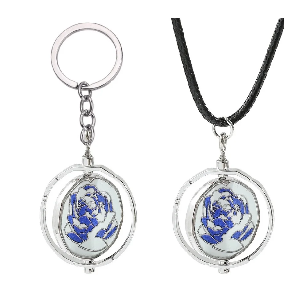 Arcane-Inspired Ekko Rotating Pendant Keychain - Powder Blue & Pink Rose Design