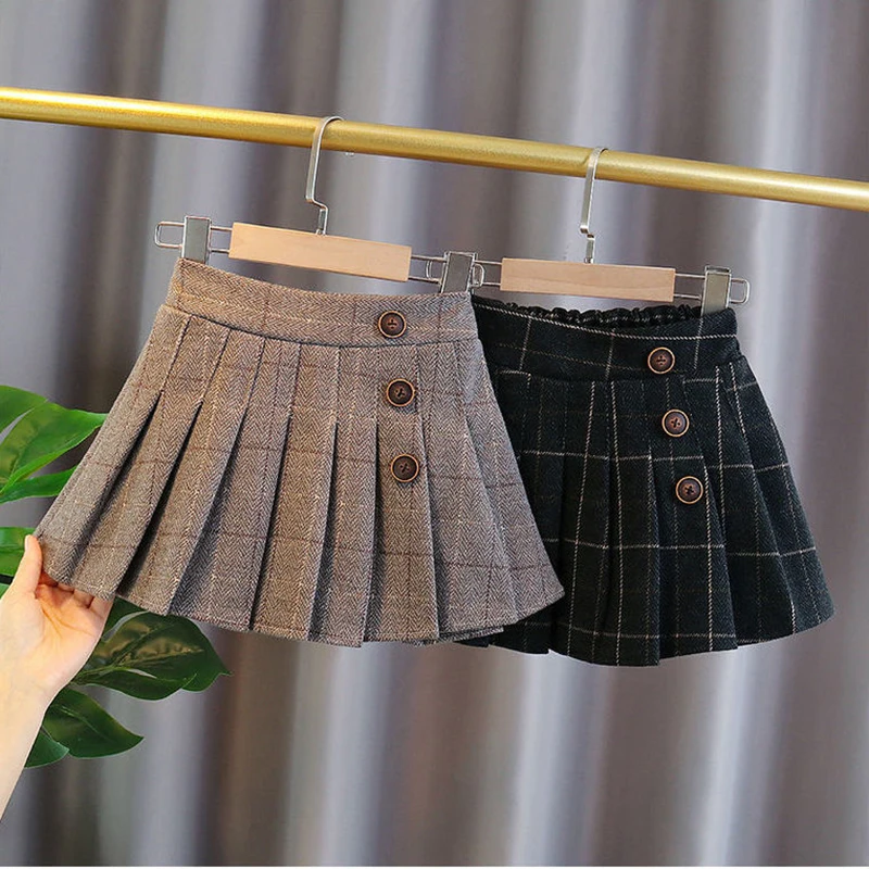 Kids Girls Pleated Skirts Woolen Plaid Skirts 2023 New Arrival Children ...