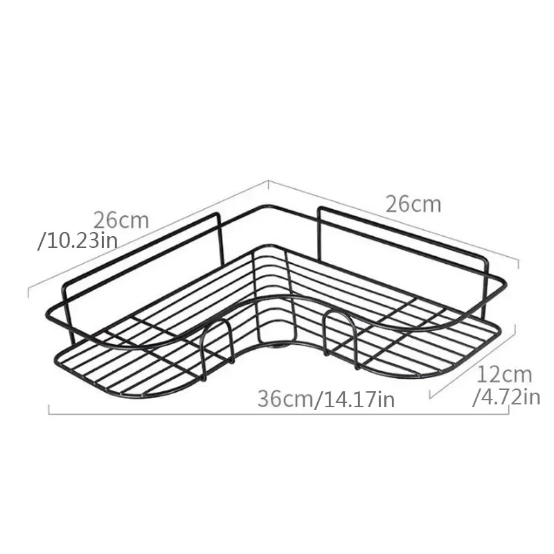 Bathroom Corner Storage Shelves Wall Mounted Rack Shampoo Cosmetic Condiment Organizer No Punch Metal Shelf