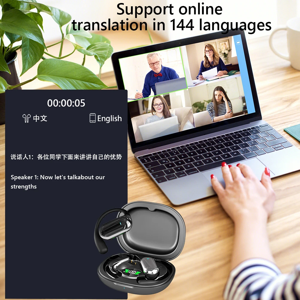 3-in-1 AI Translator Earbuds Global Bluetooth 5.3 ENC Noise Cancelling 144 Languages Intelligent Real-time Translation Earbuds Translator Earbuds Voice Translator Translator Earphones