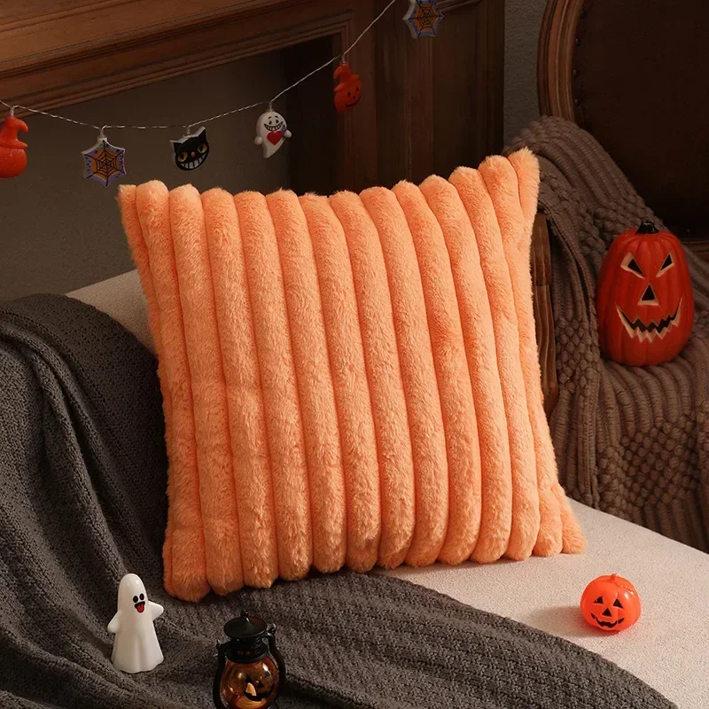Luxurious Faux Rabbit Fur Plush Cushion Cover - Soft and Fluffy Striped Decorative Pillow