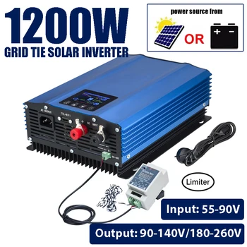1200W Grid Tie Solar Inverter Battery Discharge DC 48V 55-90V PV Panels Input to AC 110V or 220V With LCD Limiter