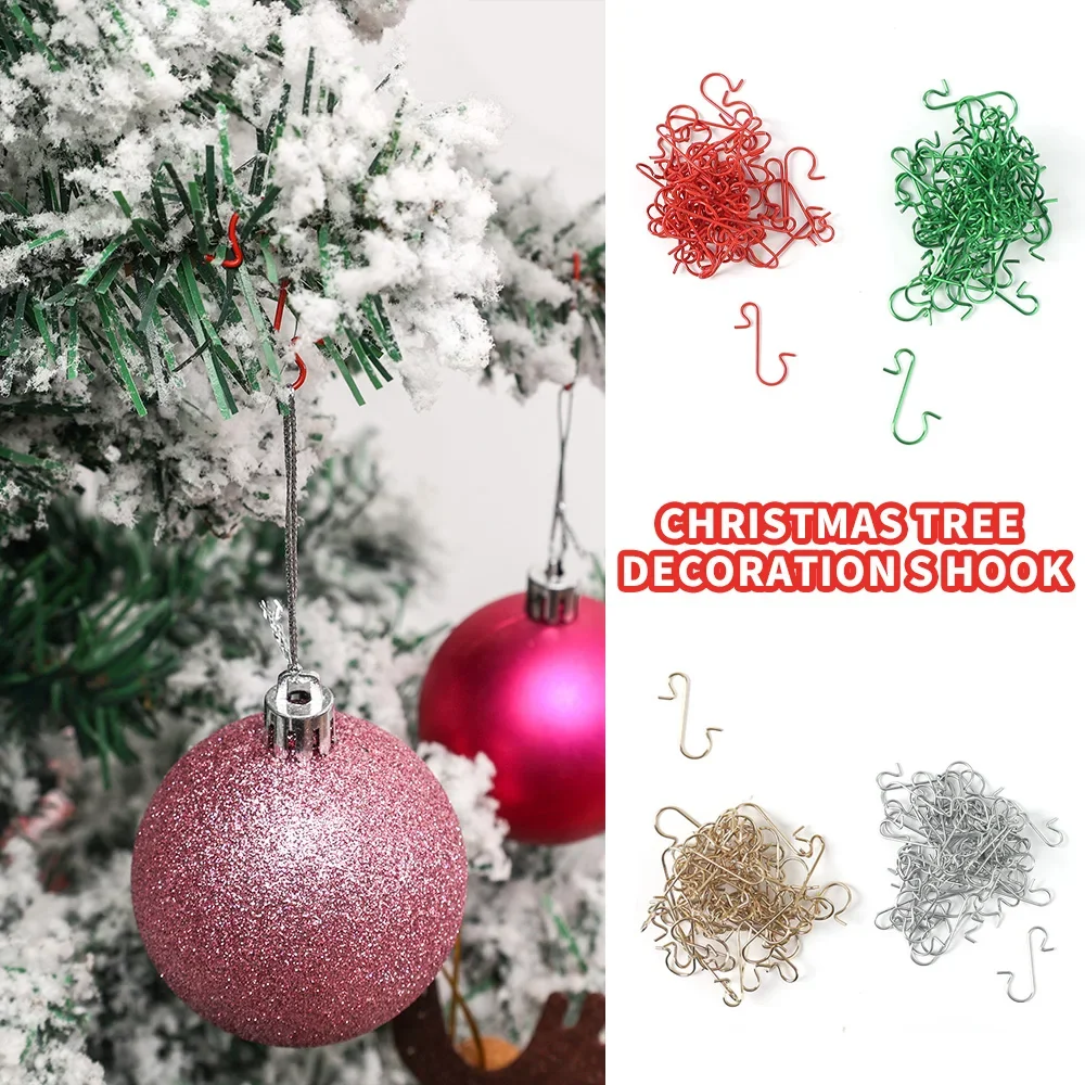Christmas Metal S-Shaped Hooks Xmas Tree Ball Gold Silver Pendant Hanging Holders Home Party Christmas Decoration Hook 100/50Pcs Christmas Decorations