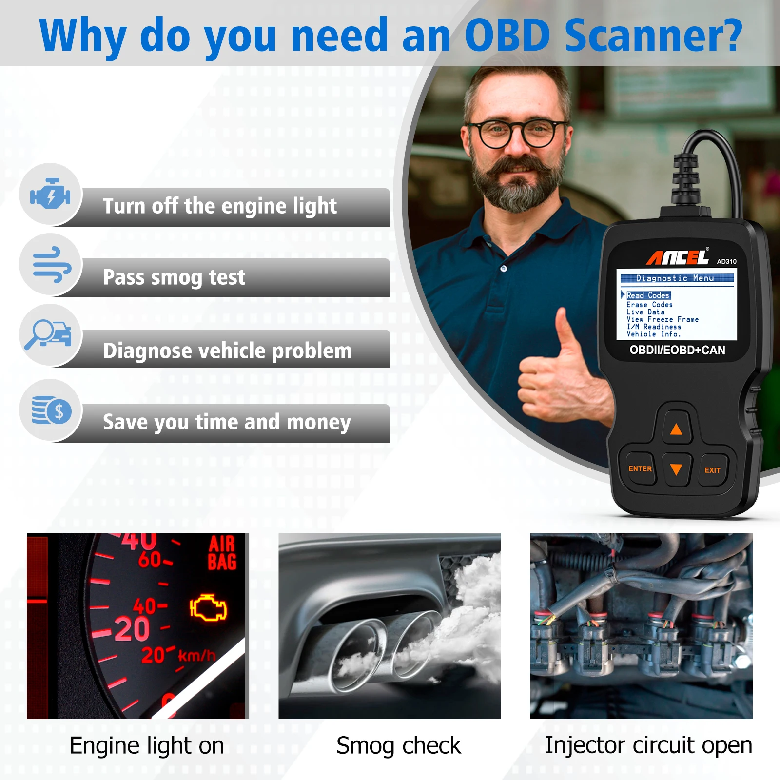 Ancel AD310 Professional OBD2 Automotive Diagnostic Code Reader Scanner