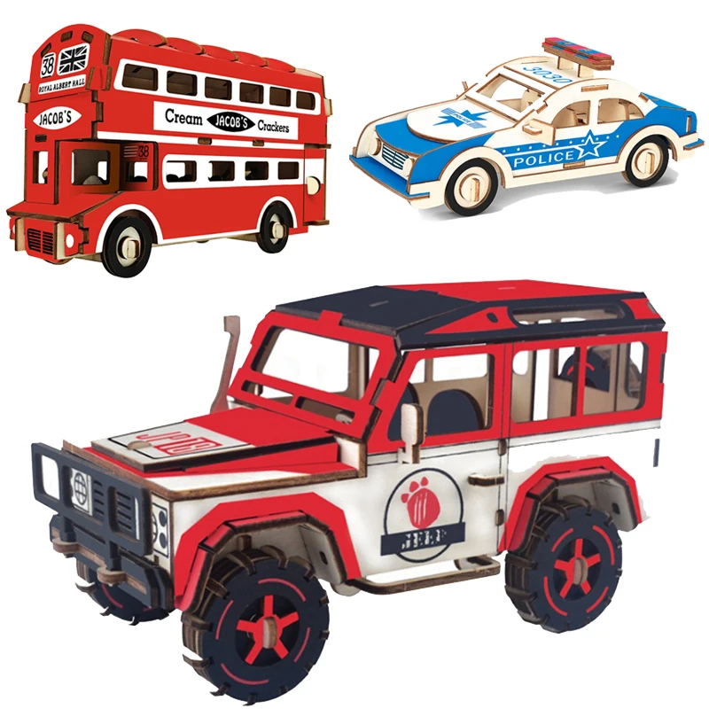 

Suv Thunder 3D Wooden Car Puzzles Bus Model DIY Jigsaw Educational Toys For Children Boys Kids Gift Fire Truck