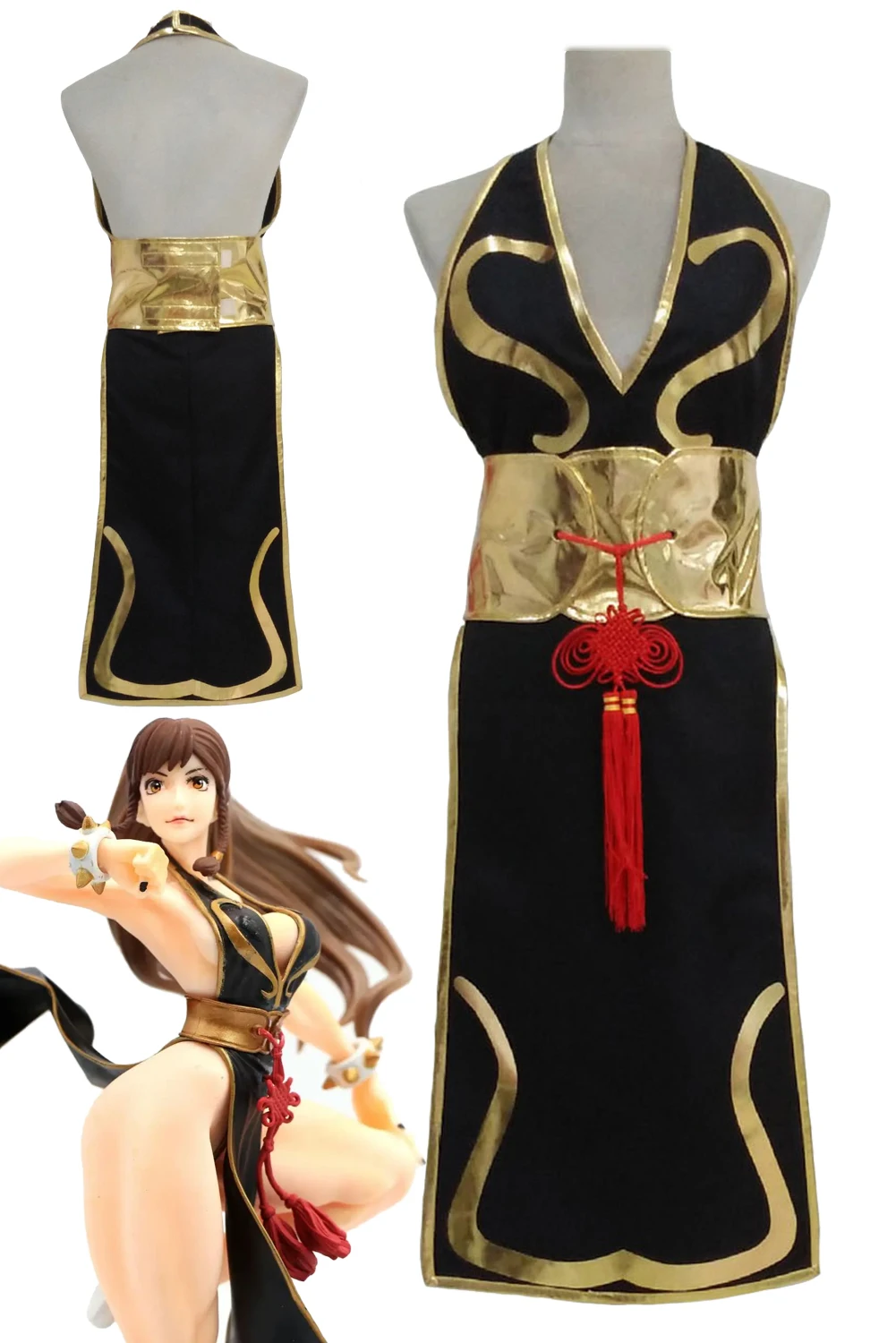 

Chun Li Cosplay Black Battle Suit Women Costume Fighting Game Female Roleplay Fantasia Cheongsam Fancy Dress Up Party Cloth