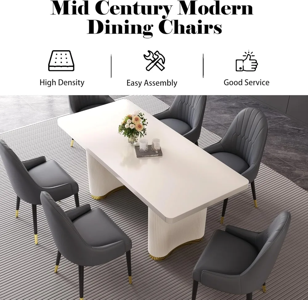 Modern Grey Dining Chairs Set of 2, High Back PU Leather Upholstered, Easy Assembly for Kitchen & Dining Room