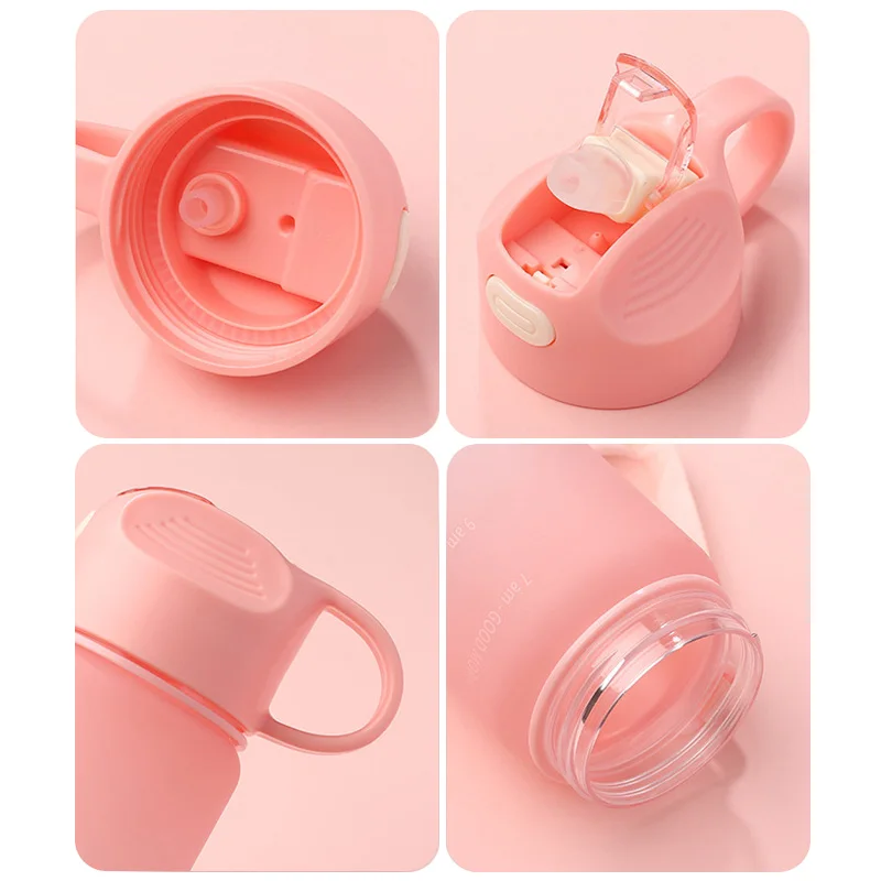 LUSQI 빨대 플라스틱 물컵 스포츠 물병, 그라데이션 색상, 누출 방지, 동기 및 시간 표시, BPA 프리, 1000ml