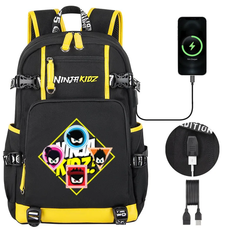 NinjaKidz Cartoon Children backpack School bag USB Men Women