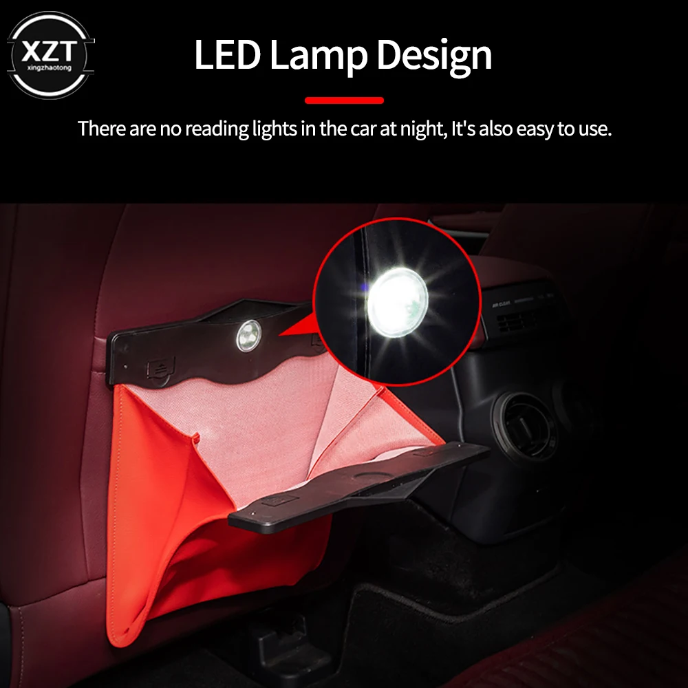 1Pcs LED Car Garbage Bag Waterproof Magnetic Adsorption Trash Can Back Seat Hanging Leather Storage Pocket Leak-proof car storage bag,car trash can,car trash bag