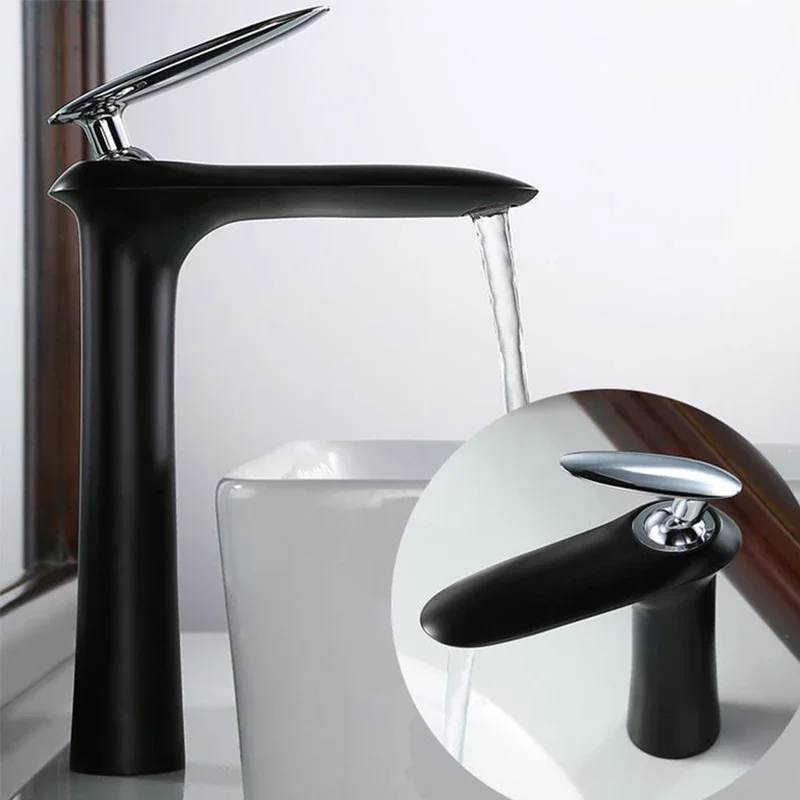 

Bathroom Basin Faucet Black Chrome Brass Single Handle Basin Mixer Tap Deck Mounted Hot & Cold Sink Faucets