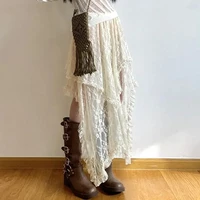 Lace Layered Skirt Vintage Y2K Boho Skirt Pants Fashion High Waist Asymmetrical A-line Skirt 2025 Korean Style Women's Clothing - Image 6