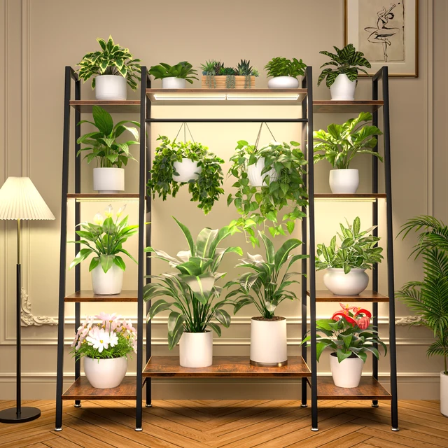 Multi-functional Metal Plant Shelf with Grow Lights