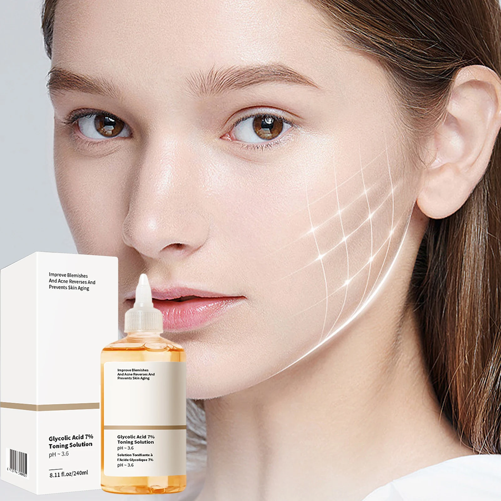240ml Glycolic Acid 7% Toning Solution Acne Remover Lifting Firming Wrinkles Glowing Facial Care Glycolic Acid Toner