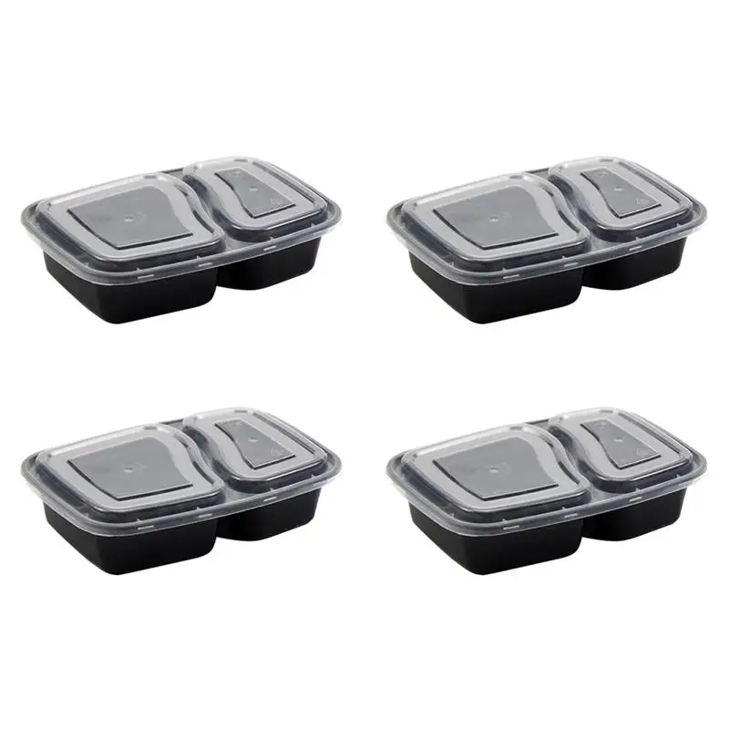 20pcs Disposable Lunch Box Two Grid Plastic Package Box Food Wrapping TakeOut Food Container Restaurant Hotel Kitchen Supply