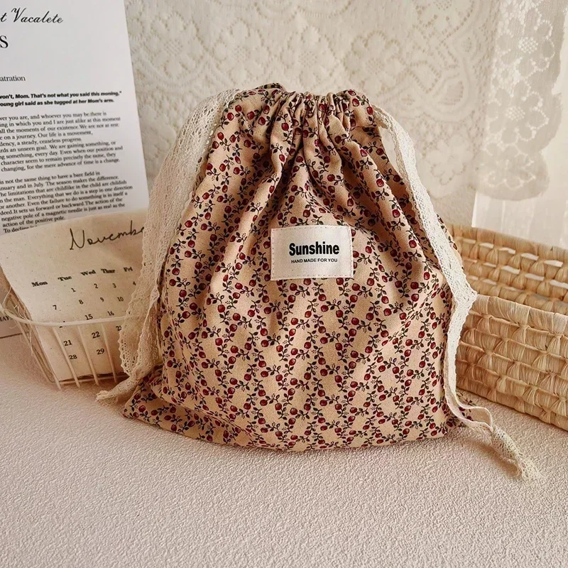 Floral Cotton Mommy Diaper Bag with String Pocket for Travel and Outdoor Use