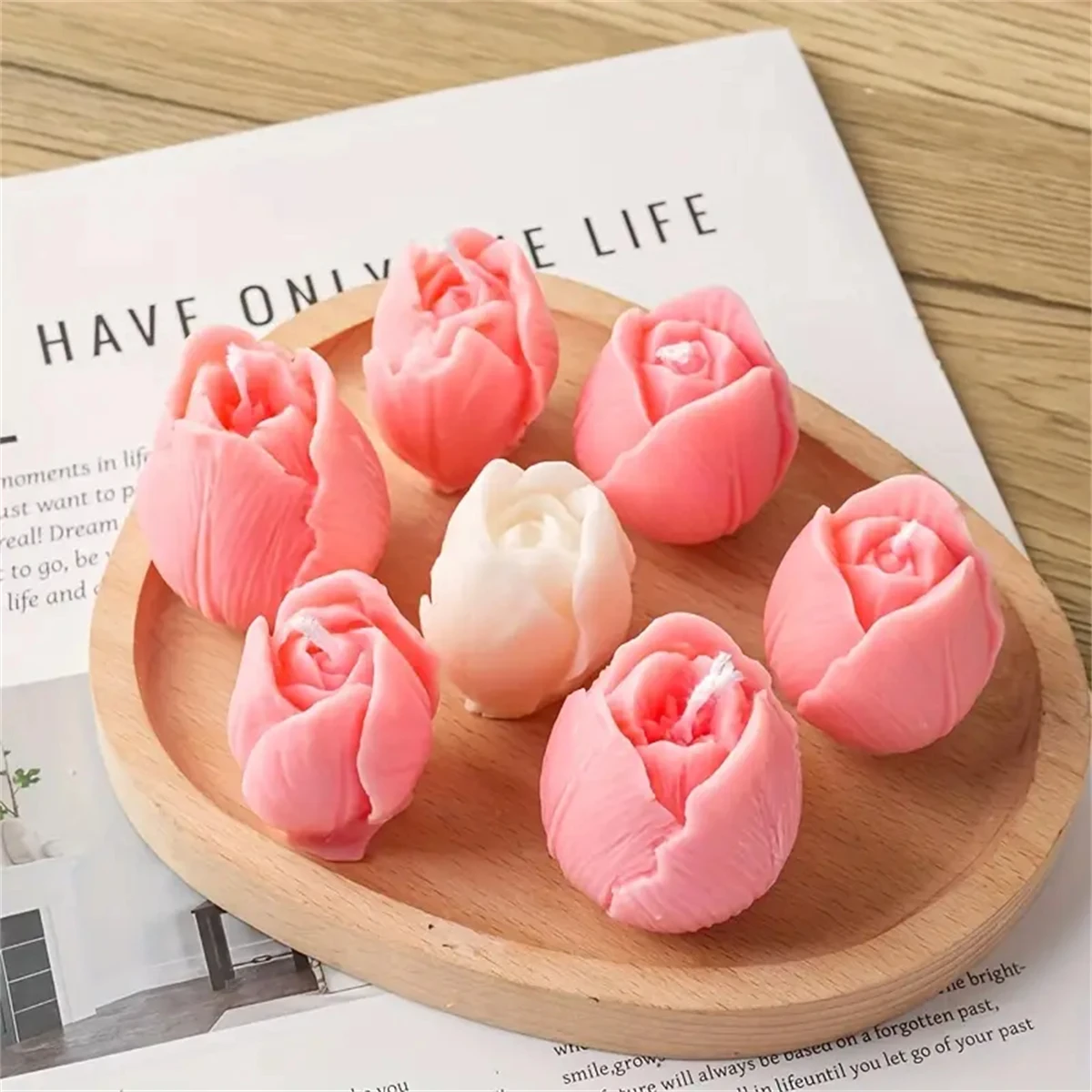 Elegant Tulip & Rose 3D Silicone Floral Mold – Perfect for Scented Candle and Soap Crafting