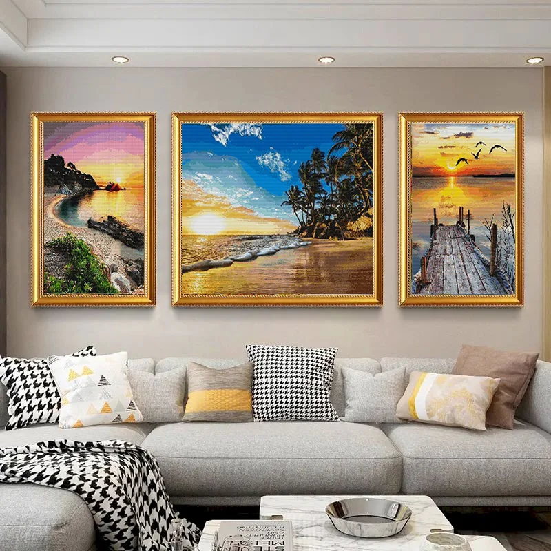 Diamond Painting Seaside Art 5D DIY Diamond Embroidery Mosaic Sunset Full Square Round Drill Landscape Home Decorations Gift diamond painting