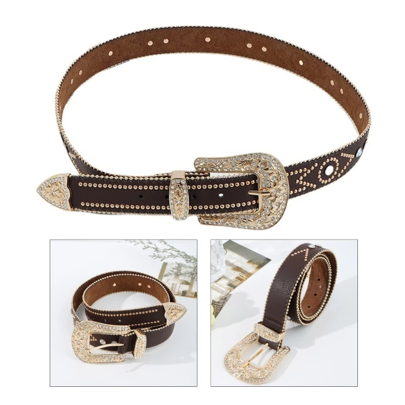 

Y166 Adult Belt for Dress Adjustable Pin Buckle Waist Belt Relief Pattern Buckle Wide Waist Belt Ladies Skirt Belt
