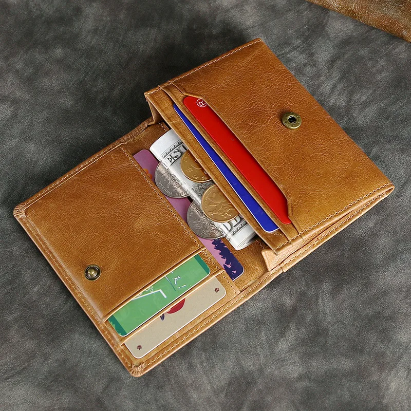 New Men's Wallet Short Wallet Genuine Leather Small Purse Money Bag Card Holder Wallet for Male Leather Business Card Case Women
