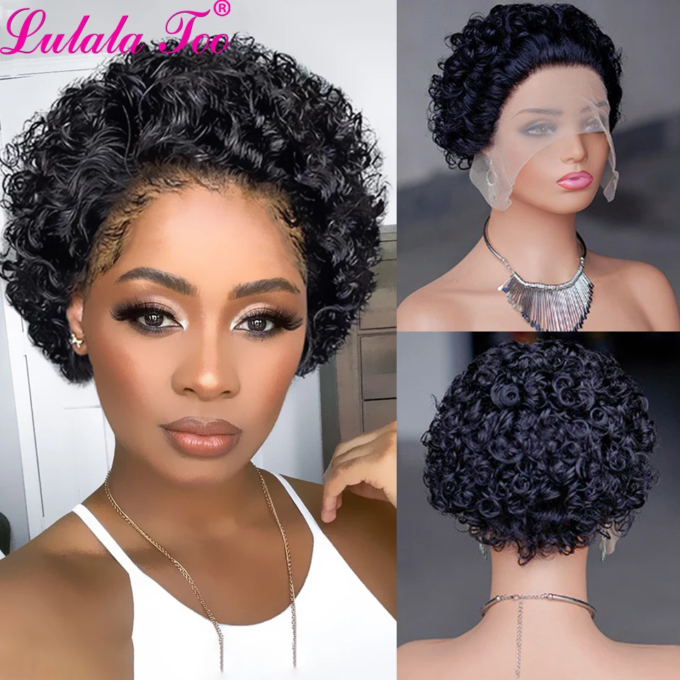 Short pixie curly Cut Wig For Women, 13X1 Front lace closure Pre-Plucked Brazilian Human Hair wig for women