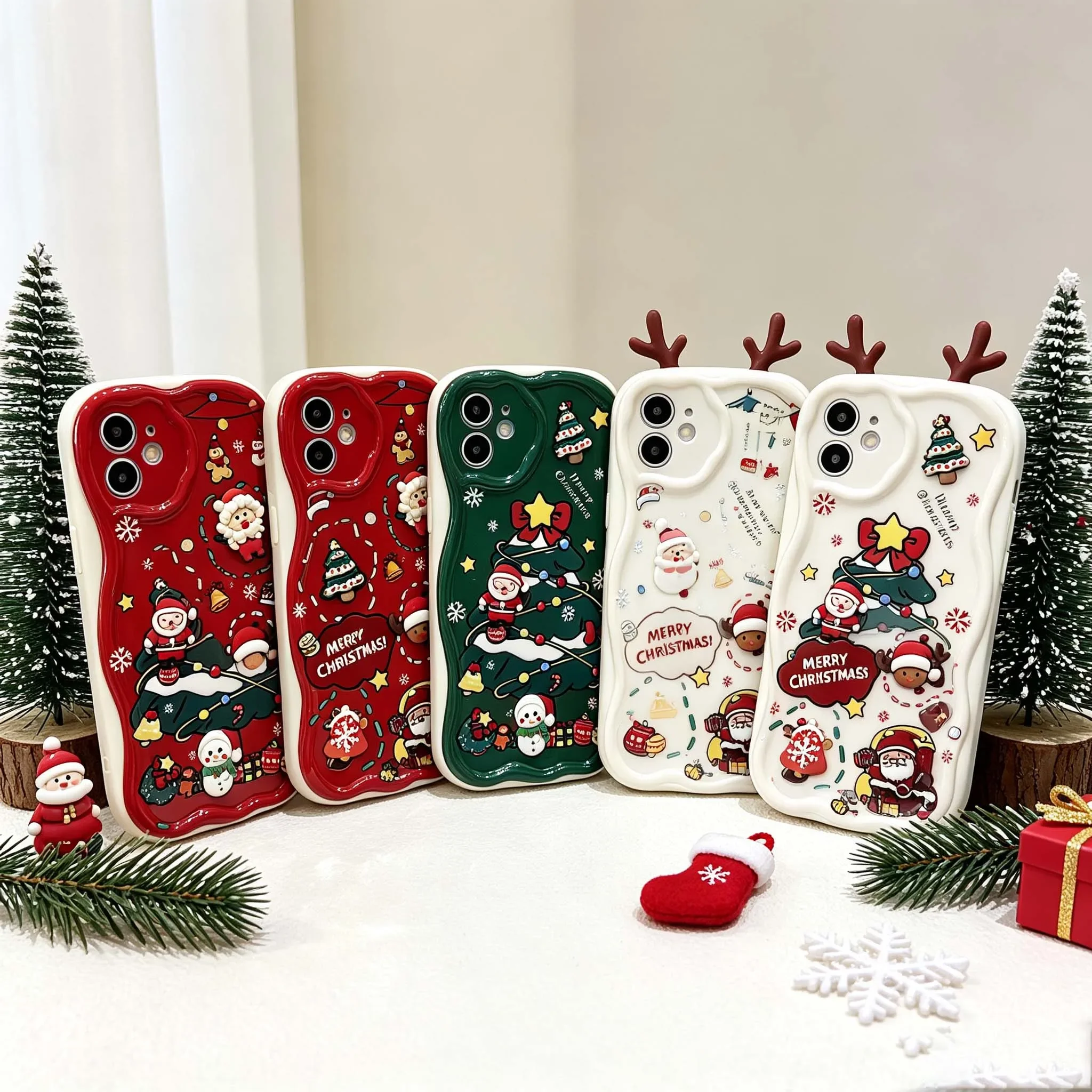 Charming 3D Christmas Santa Claus Doll Silicone Phone Cover - Festive Design