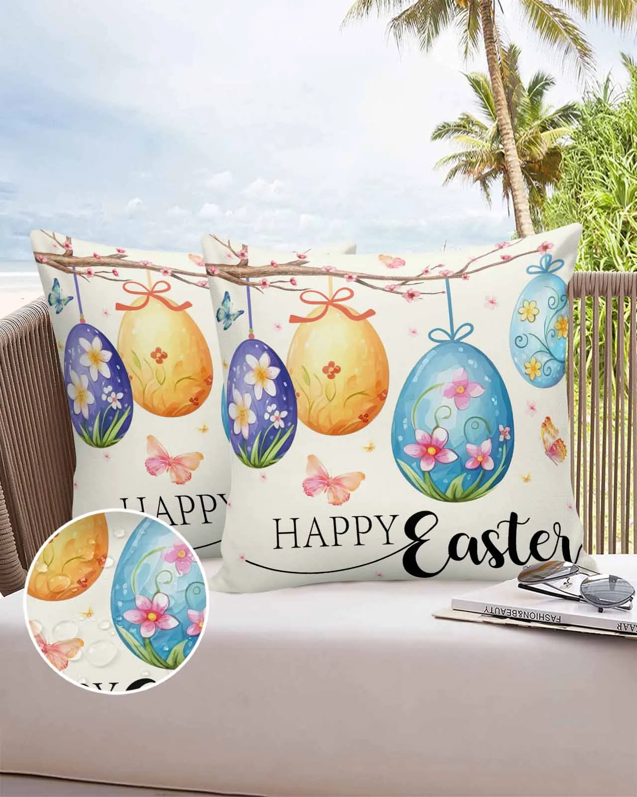 

2/4 Pcs Easter Eggs On Tree Branch Pillowcase Waterproof Bedroom Living Room Sofa Cushion Cover Holiday Pillowcase Gift
