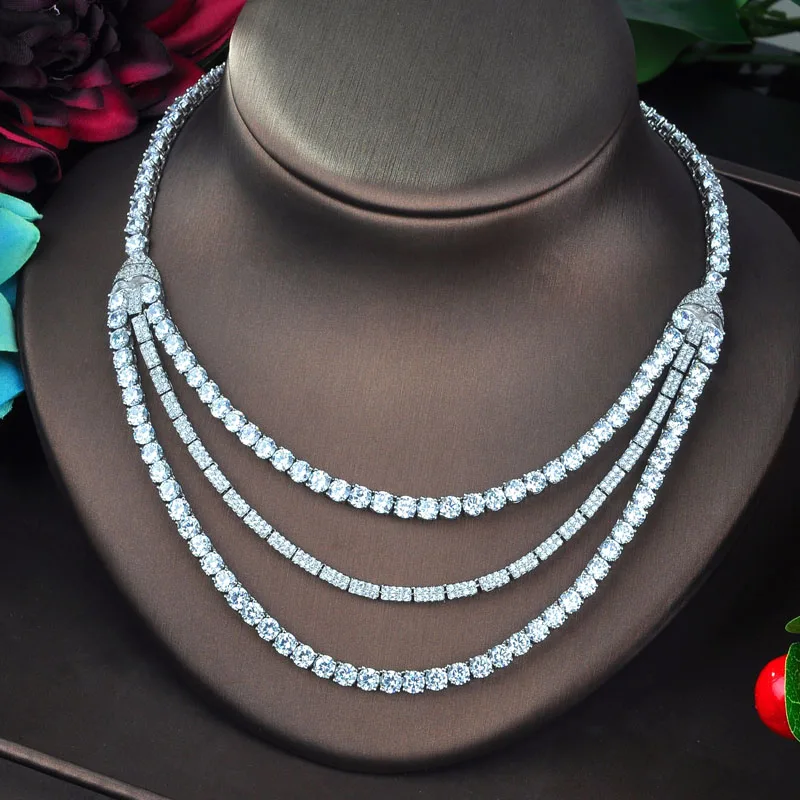 

Fashion Fashion Design 3 Layers Necklace Big Jewelry Sets For Women Wedding Accessories White Gold Color Jewelry Gifts N-729