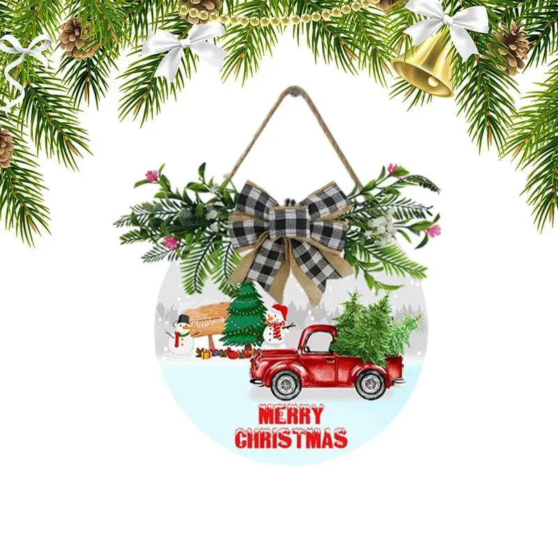 

Merry Christmas Hang Sign Wooden Christmas Wreath Door Hanger Christmas New Year Indoor Outdoor Home Decoration