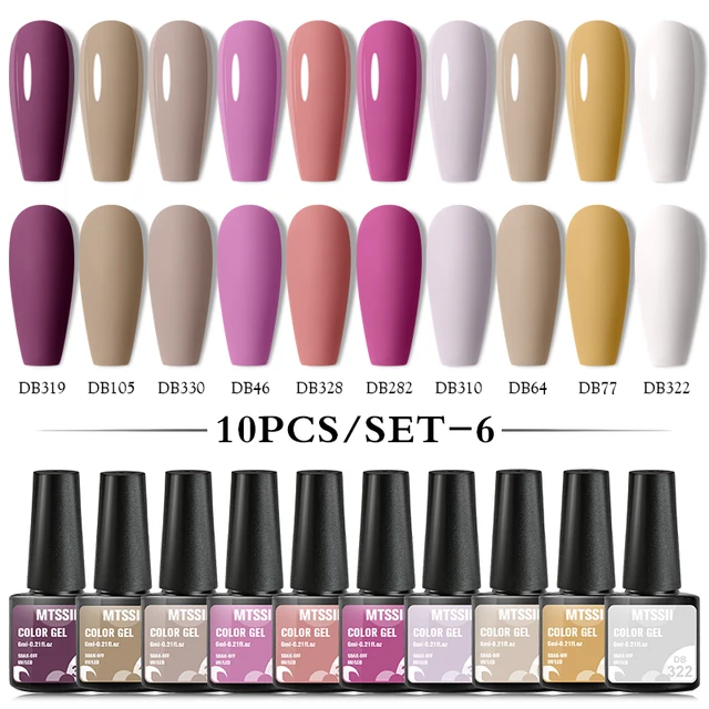 Mtssii 10Pcs/set Color Gel Nail Polish Set 100 Colors Semi Permanent UV Led Gel Varnish Soak Off Nail Lacquers Base Top Coat ZH18425 10PCS