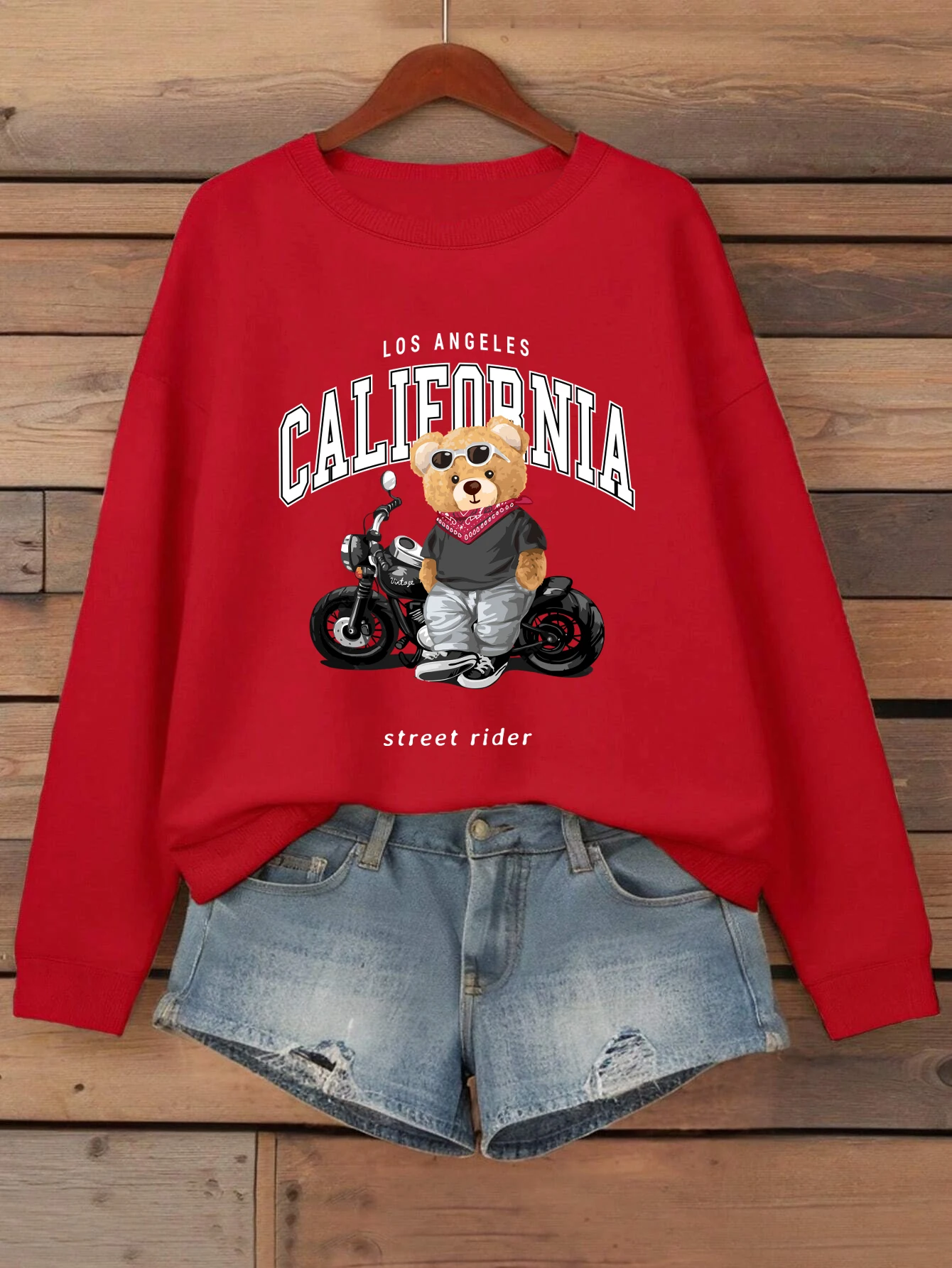 Street Rider Cool Bear Pattern Women Sweatshirt O-Neck Autumn Streetwear Unisex Jogging Casual Clothes Loose Fleece Pullover